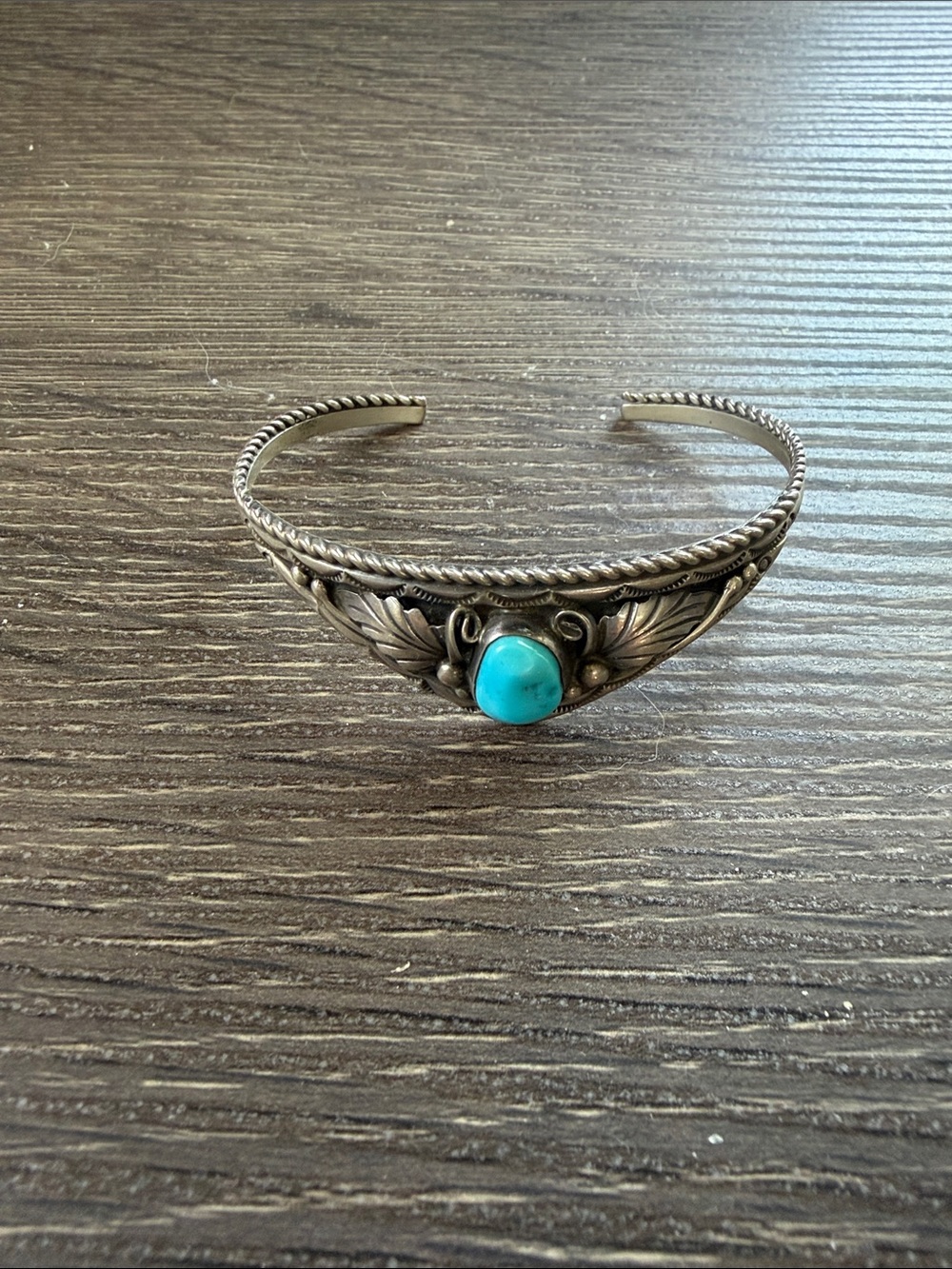 Sterling Silver Turquoise Leaf Cuff Bracelet - Blue Stone